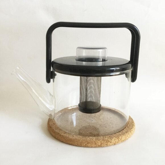 Vintage Bodum Bistro Glass Infuser Tea Pot Glass Black Kettle Space Age Denmark - Picture 1 of 12